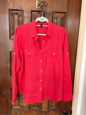 Ralph Lauren Watermelon Red Linen Blouse XL